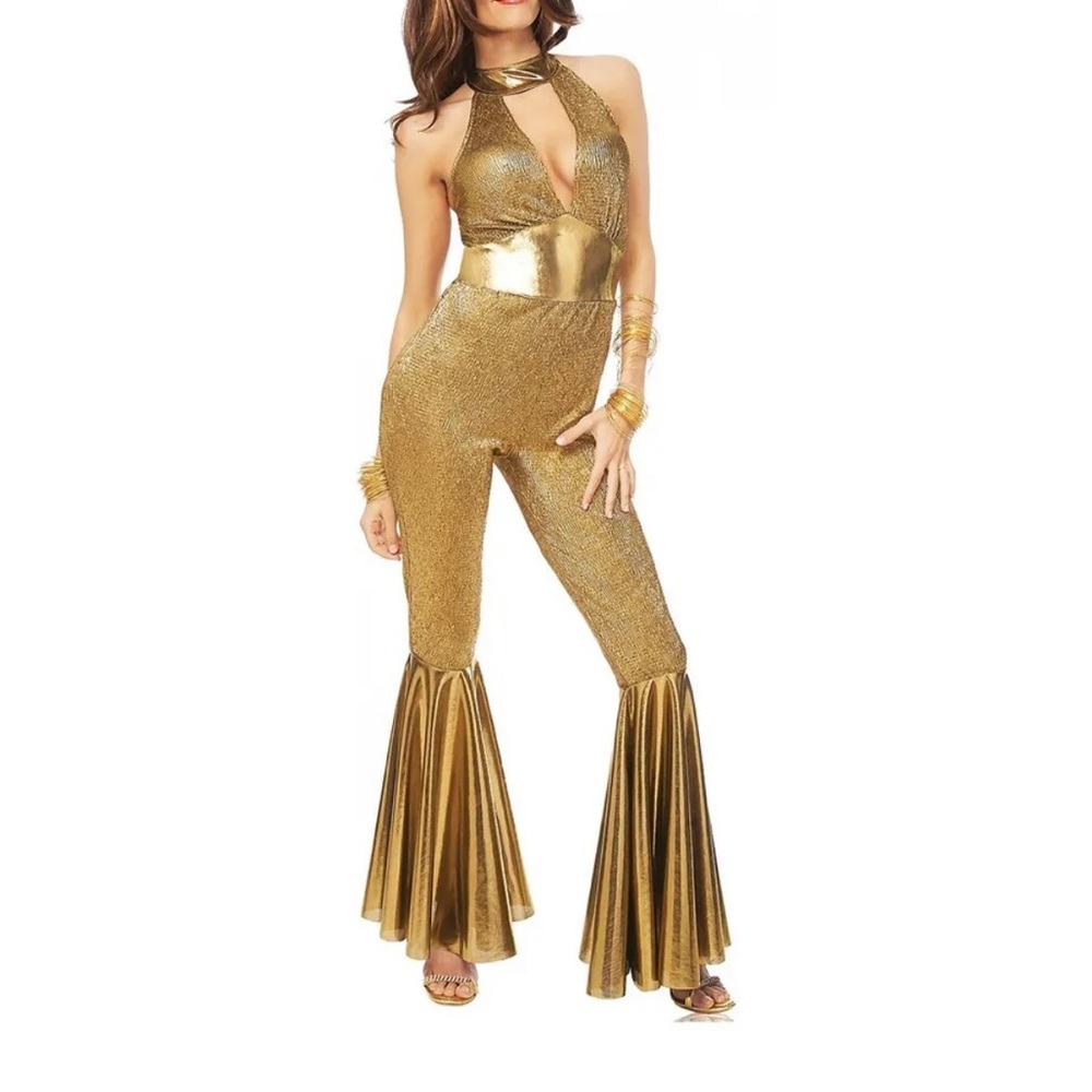 Gold Disco Diva Costume Adult 1970s Halloween Fancy Dress